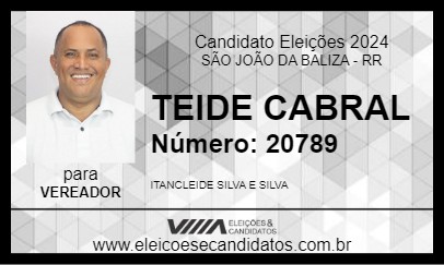 Candidato TEIDE CABRAL 2024 - SÃO JOÃO DA BALIZA - Eleições