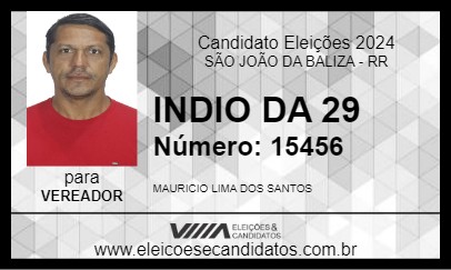 Candidato INDIO DA 29 2024 - SÃO JOÃO DA BALIZA - Eleições