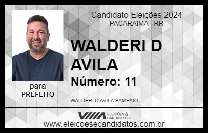 Candidato WALDERI D AVILA 2024 - PACARAIMA - Eleições