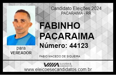 Candidato FABINHO PACARAIMA 2024 - PACARAIMA - Eleições