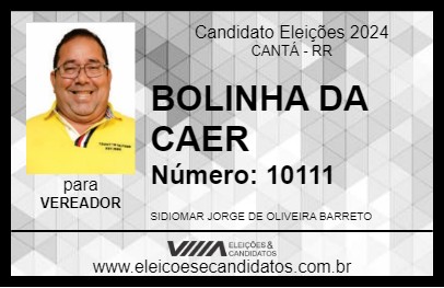 Candidato BOLINHA 2024 - CANTÁ - Eleições