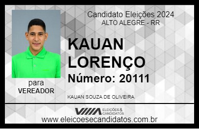 Candidato KAUAN LORENÇO 2024 - ALTO ALEGRE - Eleições