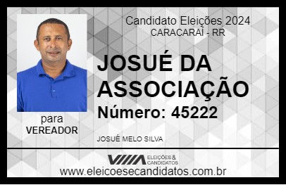 Candidato JOSUÉ DA ASSOCIAÇÃO 2024 - CARACARAÍ - Eleições