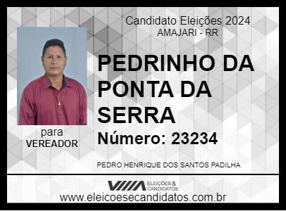 Candidato PEDRINHO DA PONTA DA SERRA 2024 - AMAJARI - Eleições