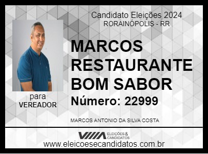 Candidato MARCOS RESTAURANTE BOM SABOR 2024 - RORAINÓPOLIS - Eleições