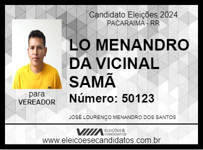 Candidato LO MENANDRO DA VICINAL SAMÃ 2024 - PACARAIMA - Eleições