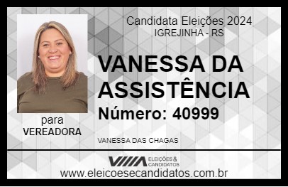 Candidato VANESSA DA ASSISTÊNCIA 2024 - IGREJINHA - Eleições