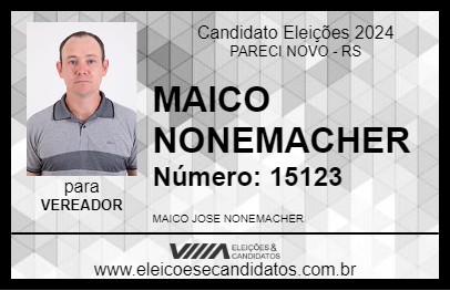 Candidato MAICO NONEMACHER 2024 - PARECI NOVO - Eleições