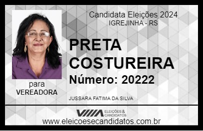 Candidato PRETA COSTUREIRA 2024 - IGREJINHA - Eleições