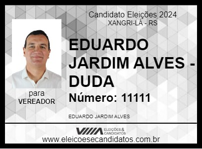 Candidato EDUARDO JARDIM ALVES - DUDA 2024 - XANGRI-LÁ - Eleições