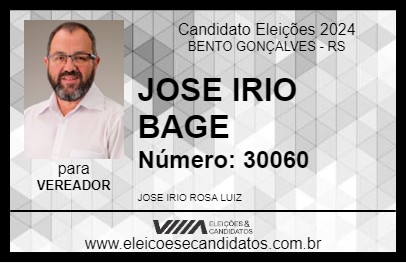 Candidato JOSE IRIO BAGE 2024 - BENTO GONÇALVES - Eleições