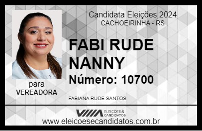 Candidato FABI RUDE NANNY 2024 - CACHOEIRINHA - Eleições