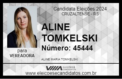 Candidato ALINE TOMKELSKI 2024 - CRUZALTENSE - Eleições