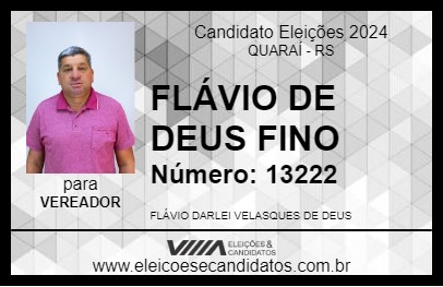 Candidato FLÁVIO DE DEUS FINO 2024 - QUARAÍ - Eleições