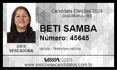 Candidato BETI SAMBA 2024 - JAQUIRANA - Eleições