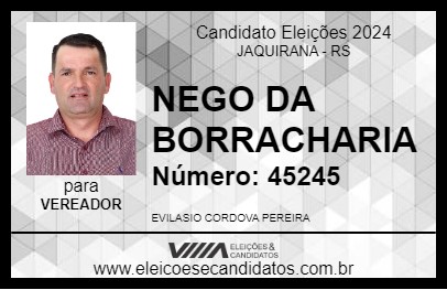 Candidato NEGO DA BORRACHARIA 2024 - JAQUIRANA - Eleições