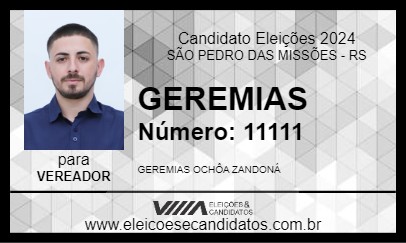 Candidato GEREMIAS 2024 - SÃO PEDRO DAS MISSÕES - Eleições