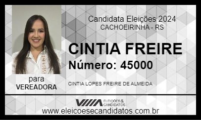 Candidato CINTIA FREIRE 2024 - CACHOEIRINHA - Eleições