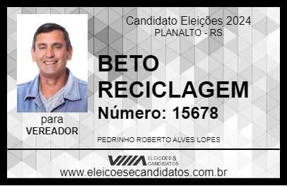 Candidato BETO RECICLAGEM 2024 - PLANALTO - Eleições