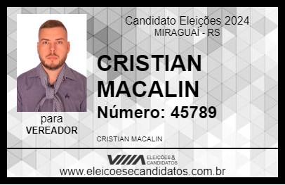 Candidato CRISTIAN MACALIN 2024 - MIRAGUAÍ - Eleições