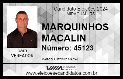 Candidato MARQUINHOS MACALIN 2024 - MIRAGUAÍ - Eleições