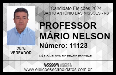 Candidato PROFESSOR MÁRIO NELSON 2024 - SANTO ANTÔNIO DAS MISSÕES - Eleições