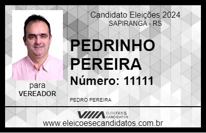 Candidato PEDRINHO DO TRANSPORTE 2024 - SAPIRANGA - Eleições