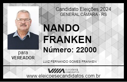 Candidato NANDO FRANKEN 2024 - GENERAL CÂMARA - Eleições