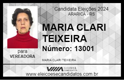 Candidato MARIA CLARI TEIXEIRA 2024 - ARARICÁ - Eleições