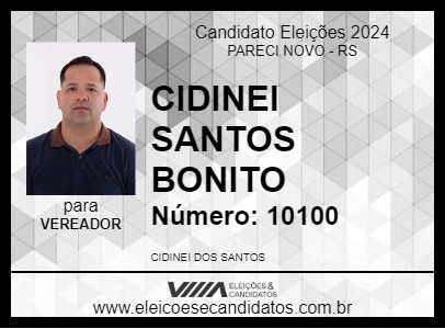 Candidato CIDINEI SANTOS BONITO 2024 - PARECI NOVO - Eleições