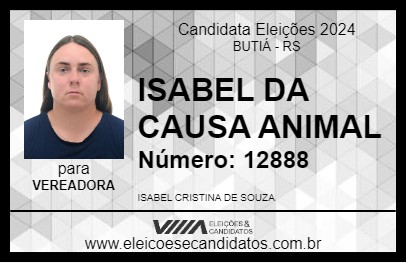 Candidato ISABEL DA CAUSA ANIMAL 2024 - BUTIÁ - Eleições