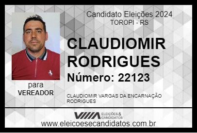 Candidato CLAUDIOMIR RODRIGUES 2024 - TOROPI - Eleições