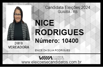 Candidato NICE RODRIGUES 2024 - GUAÍBA - Eleições