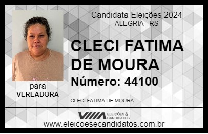 Candidato CLECI FATIMA DE MOURA 2024 - ALEGRIA - Eleições