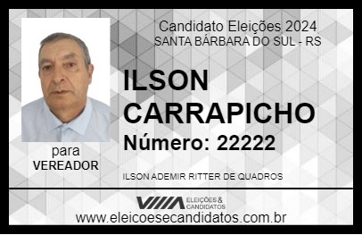 Candidato ILSON CARRAPICHO 2024 - SANTA BÁRBARA DO SUL - Eleições