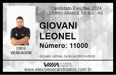 Candidato GIOVANI LEONEL 2024 - CERRO GRANDE DO SUL - Eleições