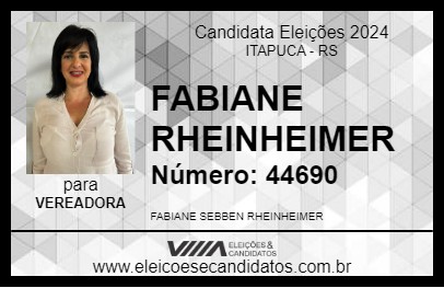 Candidato FABIANE RHEINHEIMER 2024 - ITAPUCA - Eleições