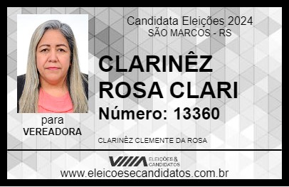 Candidato CLARINÊZ ROSA  CLARI 2024 - SÃO MARCOS - Eleições