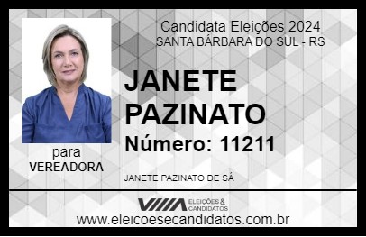 Candidato JANETE PAZINATO 2024 - SANTA BÁRBARA DO SUL - Eleições