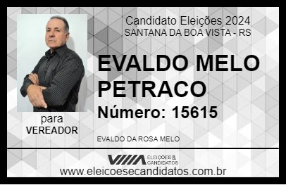 Candidato EVALDO MELO PETRACO 2024 - SANTANA DA BOA VISTA - Eleições