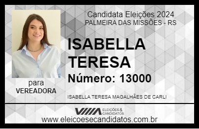 Candidato ISABELLA DE CARLI 2024 - PALMEIRA DAS MISSÕES - Eleições