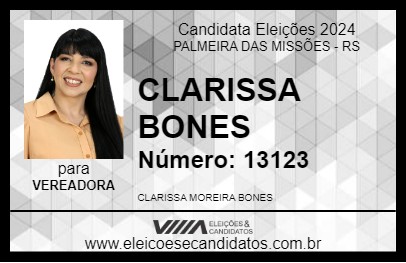 Candidato CLARISSA BONES 2024 - PALMEIRA DAS MISSÕES - Eleições