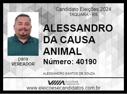 Candidato ALESSANDRO DA CAUSA ANIMAL 2024 - TAQUARA - Eleições