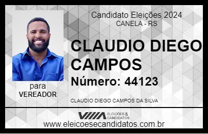 Candidato CLAUDIO DIEGO CAMPOS 2024 - CANELA - Eleições