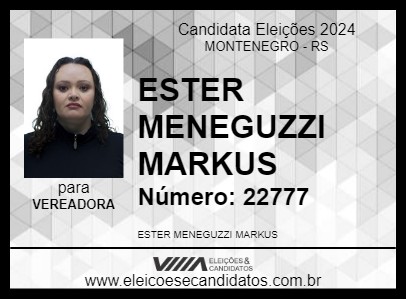 Candidato ESTER MENEGUZZI MARKUS 2024 - MONTENEGRO - Eleições