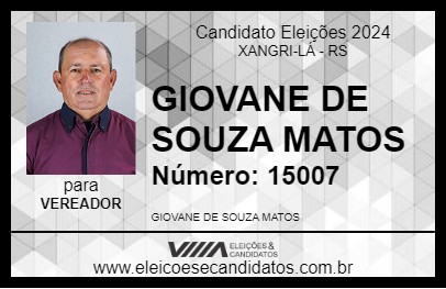 Candidato GIOVANE DE SOUZA MATOS 2024 - XANGRI-LÁ - Eleições