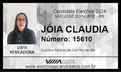 Candidato JÓIA CLAUDIA 2024 - SÃO JOSÉ DO NORTE - Eleições