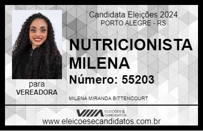 Candidato NUTRICIONISTA MILENA 2024 - PORTO ALEGRE - Eleições