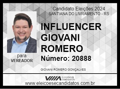 Candidato INFLUENCER GIOVANI ROMERO 2024 - SANT\ANA DO LIVRAMENTO - Eleições