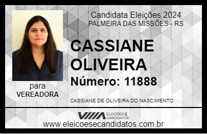 Candidato CASSIANE OLIVEIRA 2024 - PALMEIRA DAS MISSÕES - Eleições